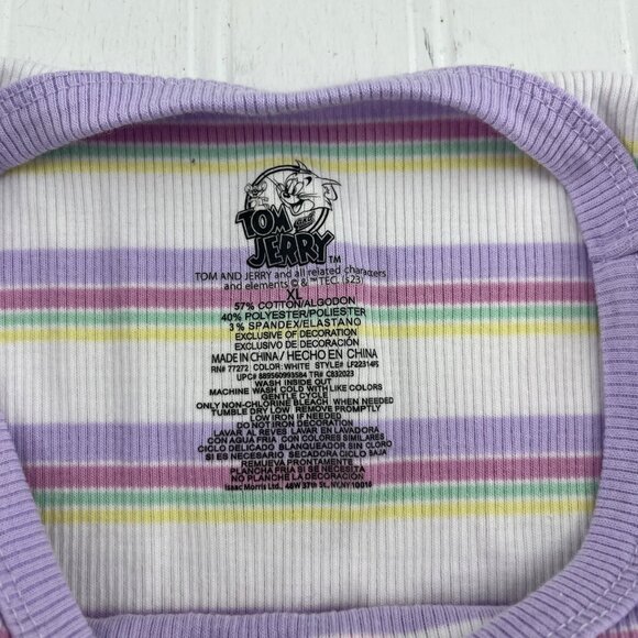 Tom & Jerry Graphic Striped T-Shirt XL Women's Purple White - Picture 3 of 4